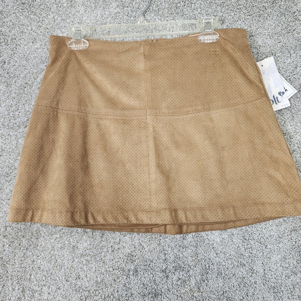 Jolt Skirt Womens 7 Tan Brown Faux Suede Perforated Mini Casual Lined Chic